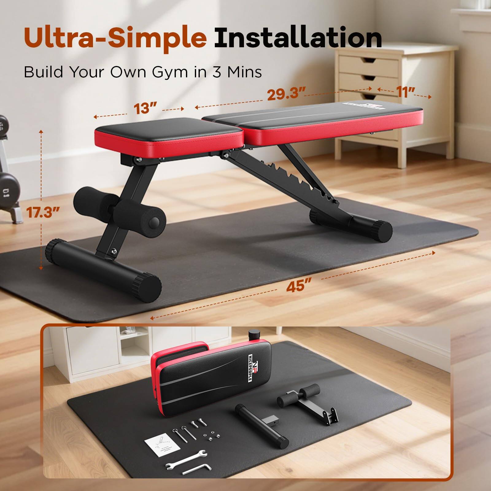 Ultra-Simple Installation  
Build Your Own Gym in 3 Mins  

29.3"  
11"  
13"  
17.3"  
45"