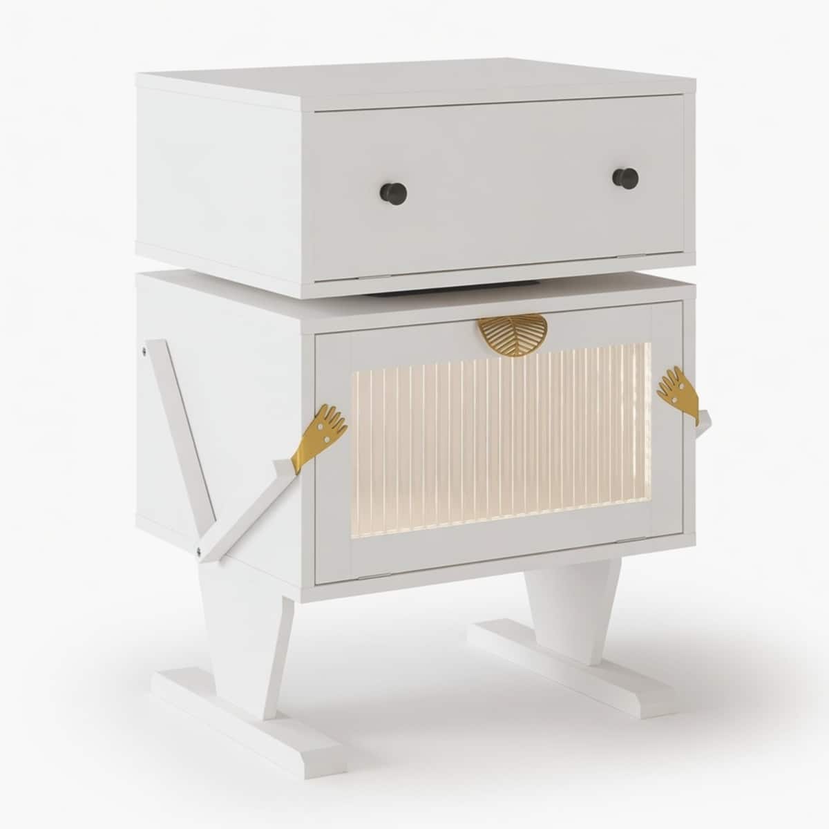 Loheer - Robot LED Nightstand with 360 Degree Rotating Drawer, 20.7-Inch Modern End Table - White