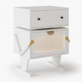Loheer - Robot LED Nightstand with 360 Degree Rotating Drawer, 20.7-Inch Modern End Table - White