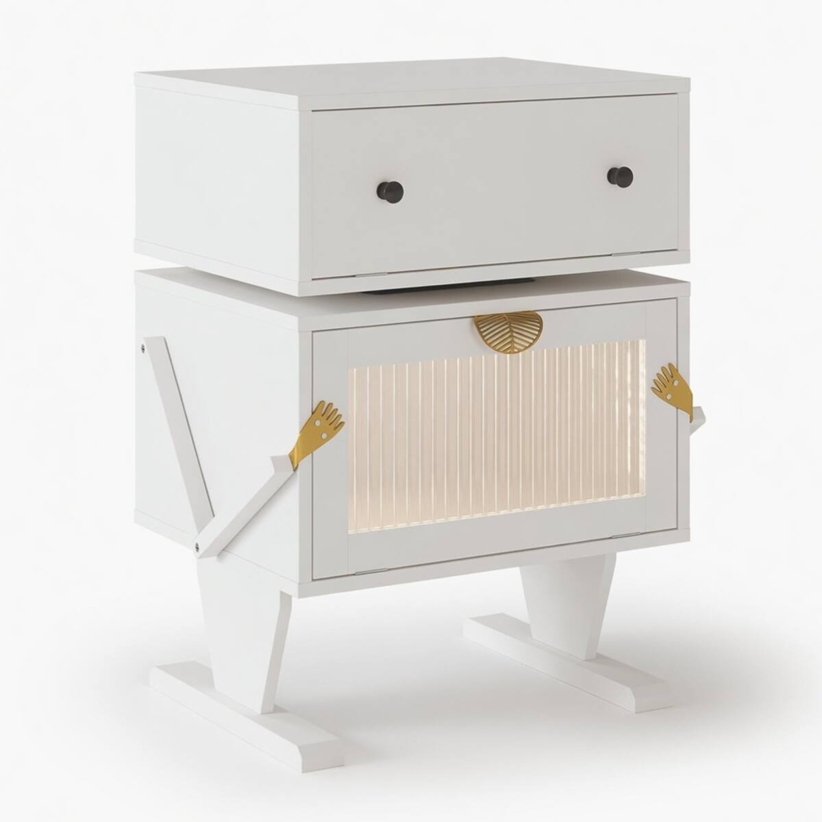 Front. Loheer - Loheer White Robot LED Nightstand with 360 Degree Rotating Drawer, 20.7-Inch Modern End Table - White.