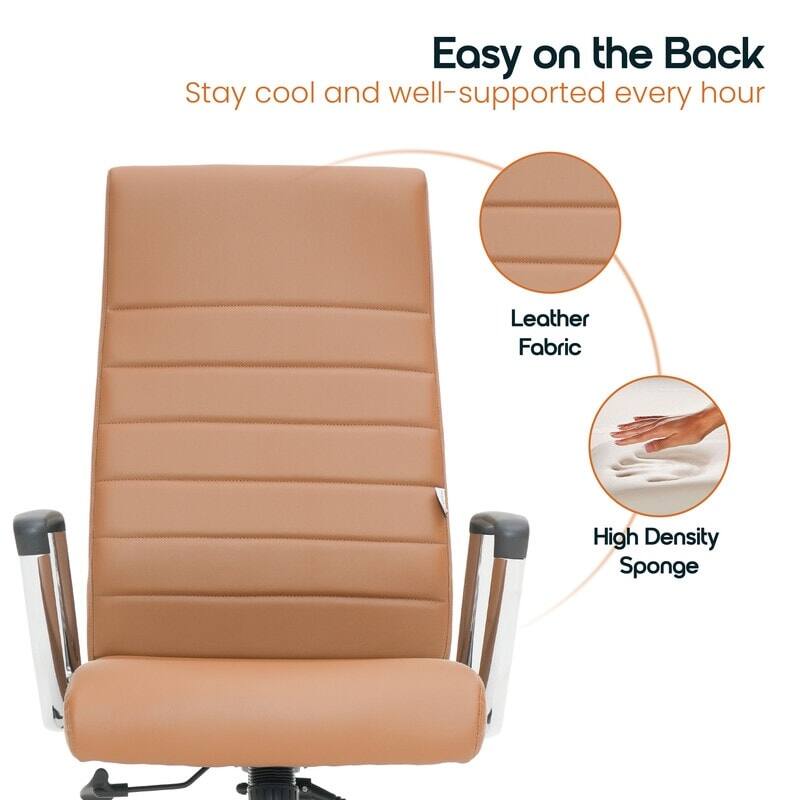 Easy on the Back  
Stay cool and well-supported every hour  

- Leather Fabric  
- High Density Sponge