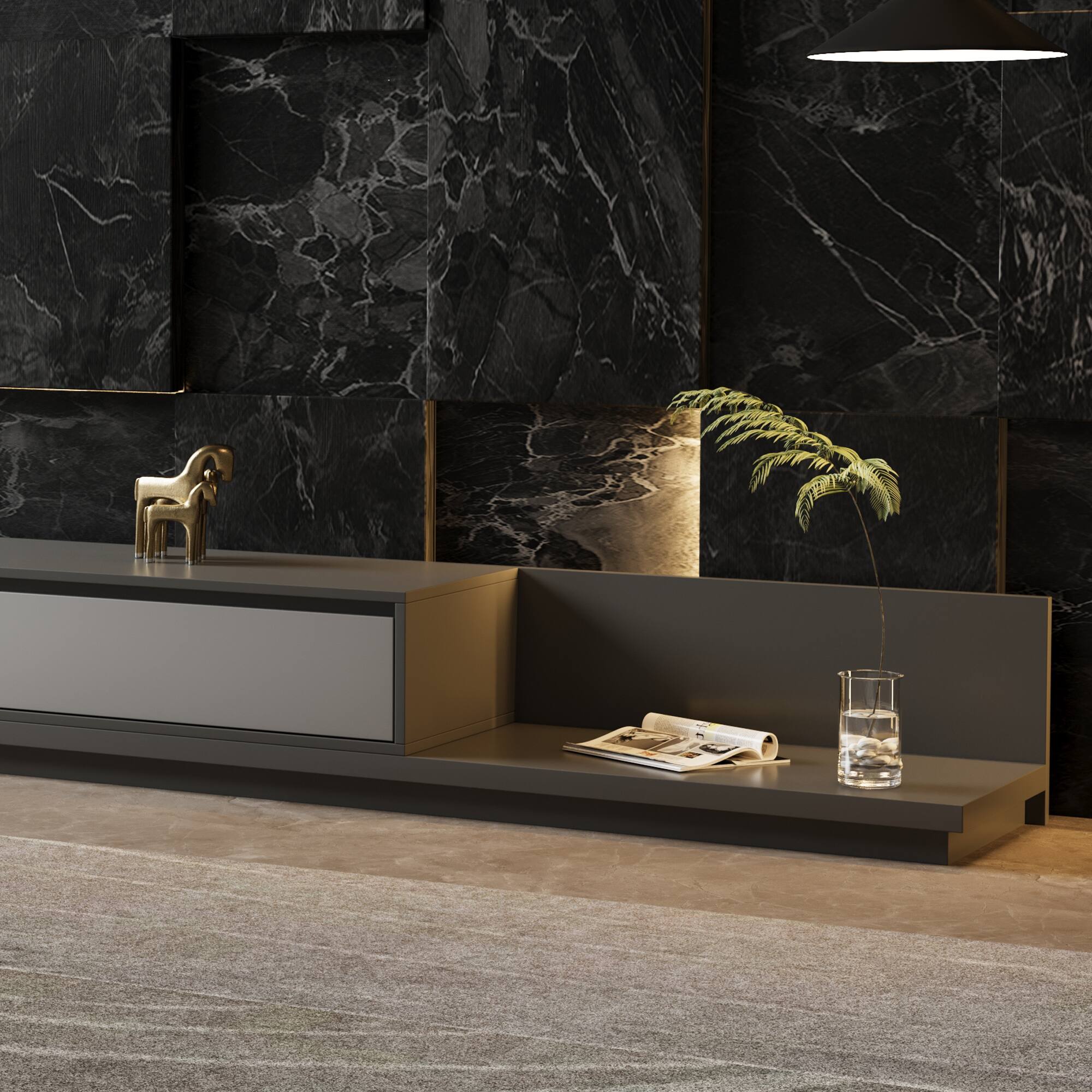 Alt View 1. luck idea - 78.7" Stretchable TV stand,tv console With Three Storage Drawers , Suitable for TVs up to 100 inches. - Gray.