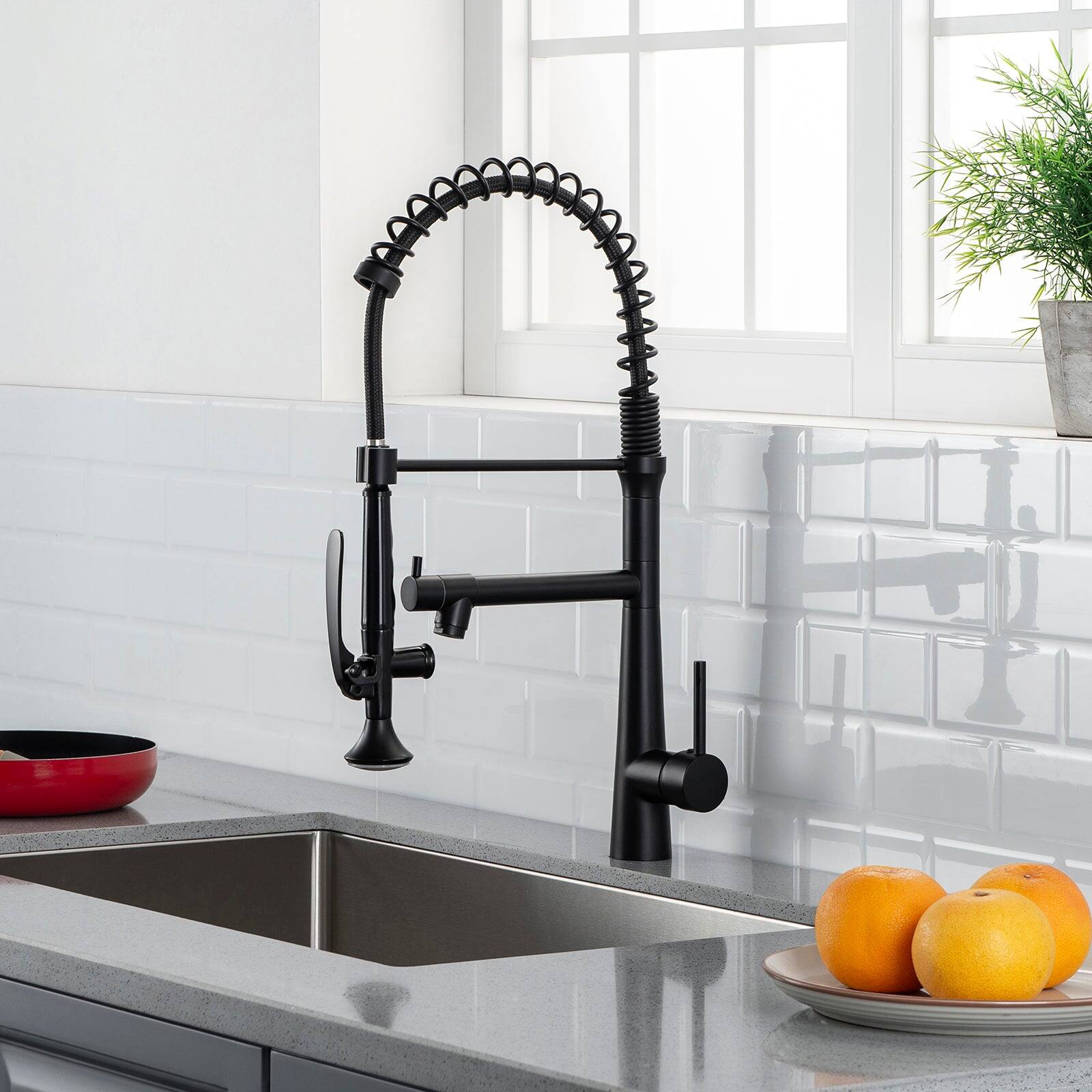 Alt View 3. Boyel Living - Matte Black Pull Down Sprayer Kitchen Faucet with Pot Filler and Water Supply Lines - Matte Black.