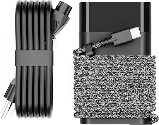 Front. Core Tech - Slim 65W USB-C Laptop Charger – Compatible with HP Spectre x360, Envy, EliteBook, Pavilion, Chromebook & More – Type-C T.