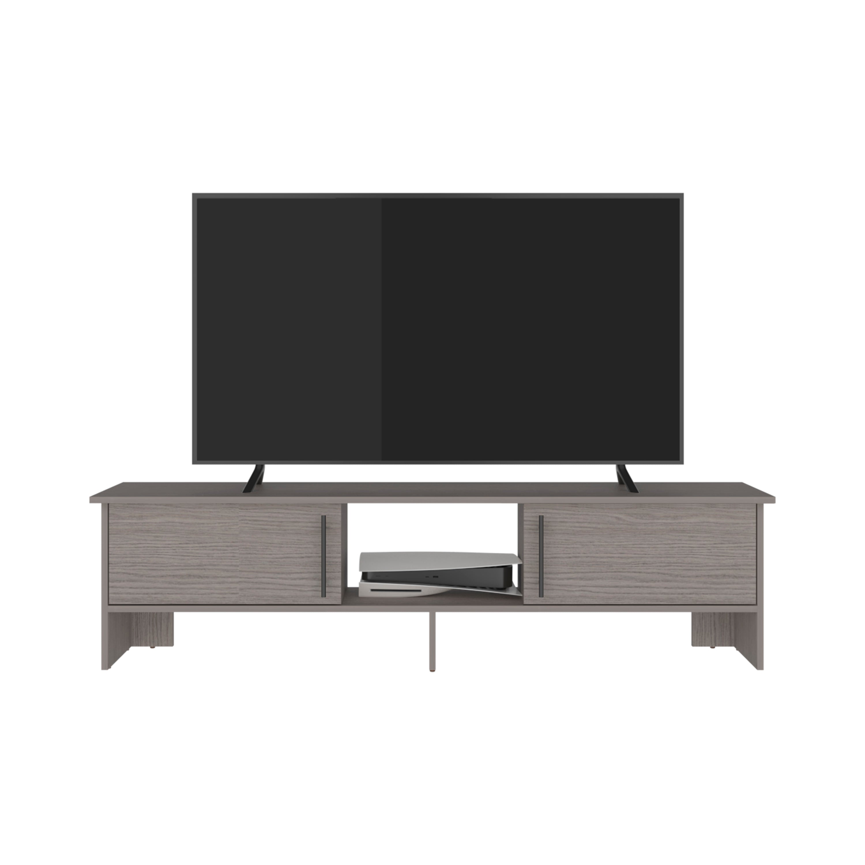 Left. TuHome - Modern Laminate Wood TV Stand and Entertainment Center, Fits TVs up to 65-Inch - Silver Oak.