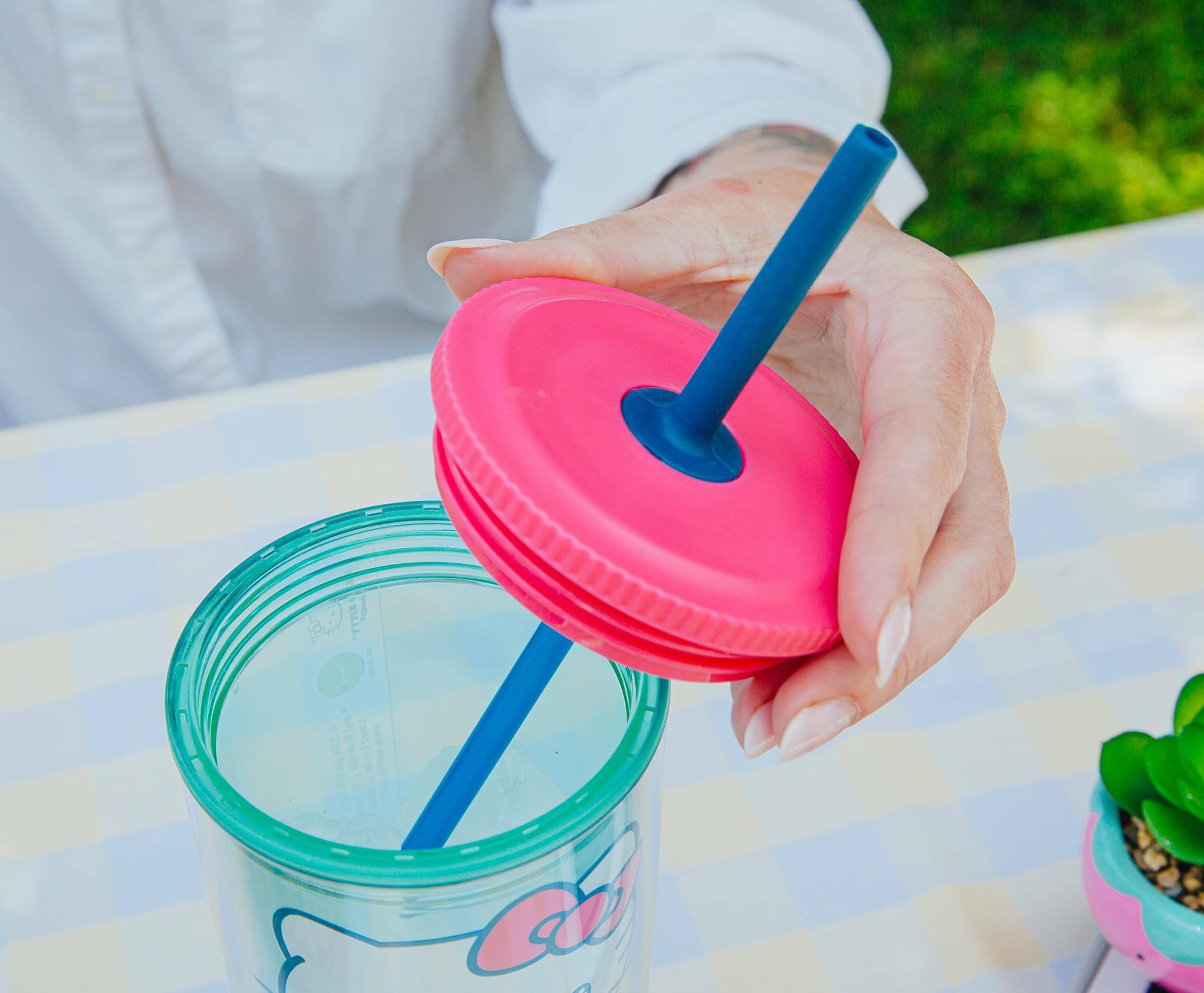 Alt View 3. Silver Buffalo - Sanrio Hello Kitty Strawberry Carnival Cup With Lid and Straw | Holds 20 Ounces - Multi-Color.
