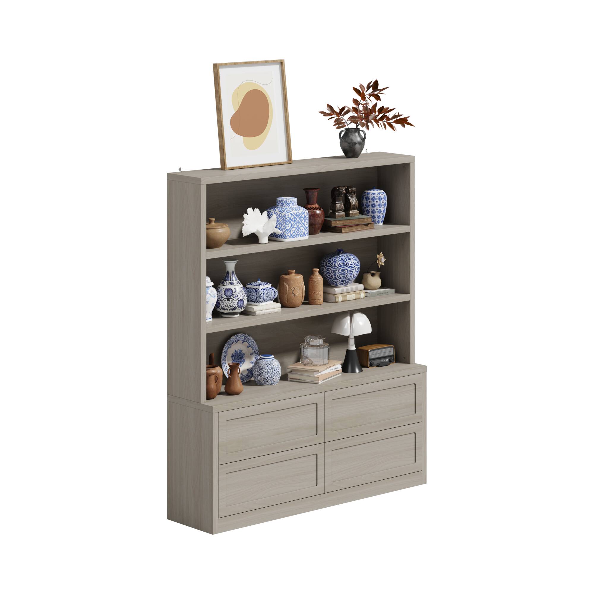 Angle. Famapy - Famapy Open - Shelf Display Cabinet with Drawers & Anti - Tip - Gray.