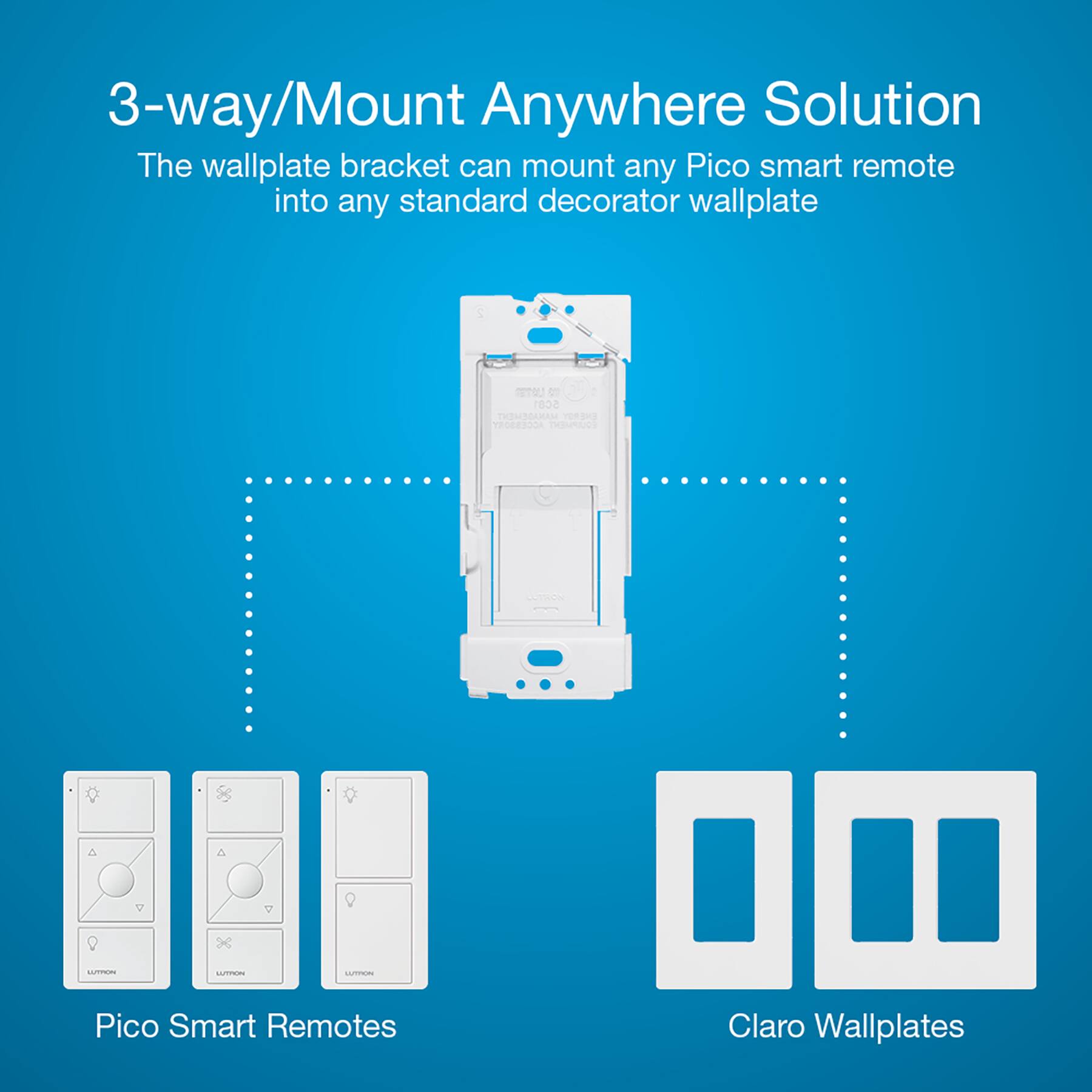 3-Way/Mount Anywhere Solution: The wallplate bracket can mount any Pico smart remote into any standard decorator wallplate.