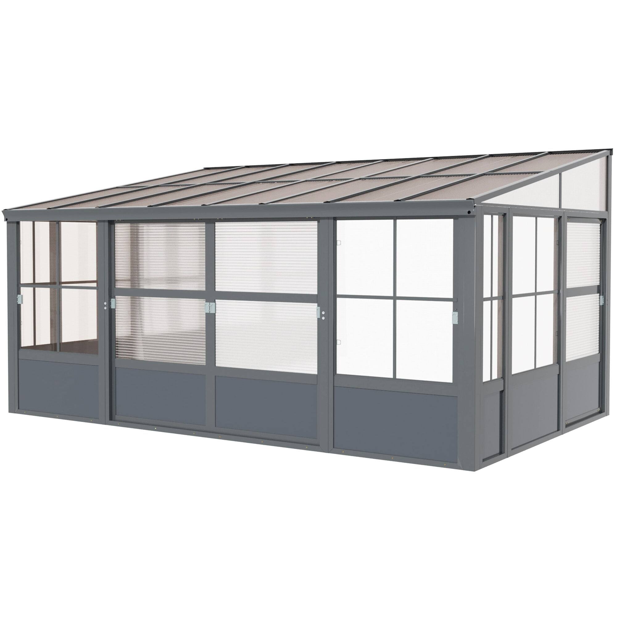 Alt View 4. U-HOMY - 10' x 16' Wall Mounted Sunroom with Sliding Door & Gutter, All-Season Aluminum Gazebo Solarium for Patio - Modern Grey.