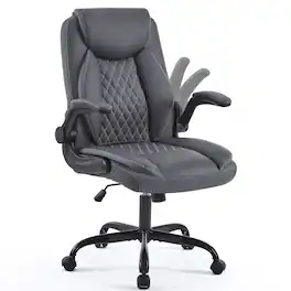 Boyel Living - Ergonomic Leather Office/Gaming Chair - Lumbar Support, Flip-Up Armrests, 360° Swivel, Adjustable Rocking, Grey - Gray