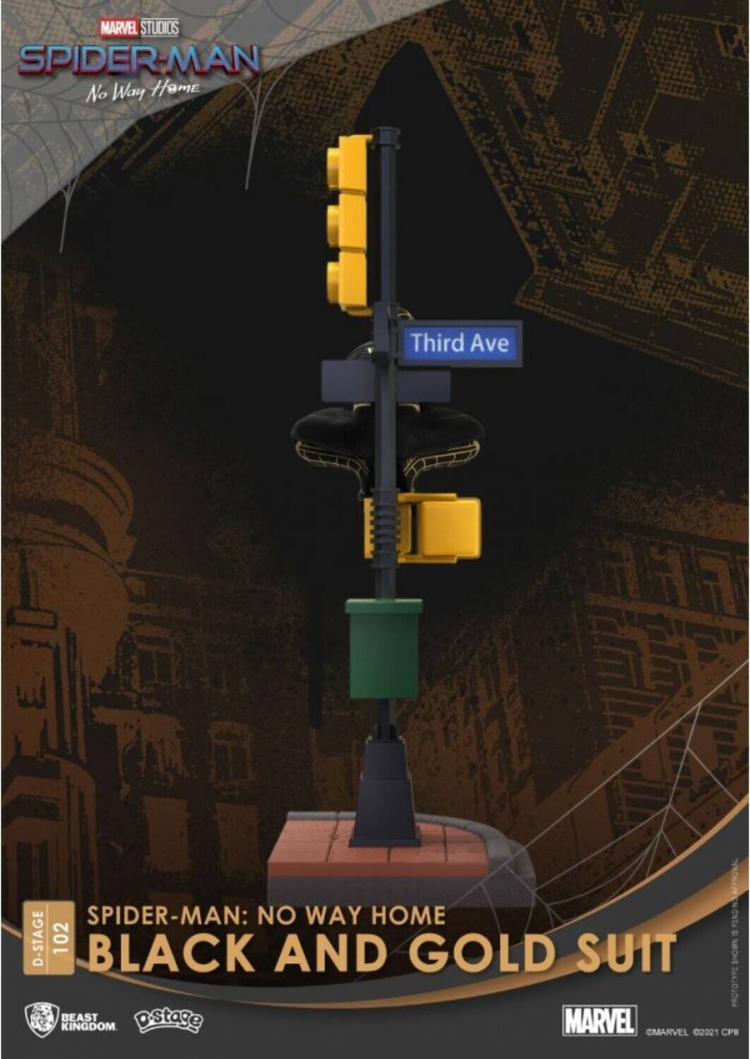 MARVEL STUDIOS SPIDER-MAN: NO WAY HOME THIRD AVE APPROVAL SPIDER-MAN: NO WAY HOME PENOM 5 D-STAGE 102 BLACK AND GOLD SUIT NMONS PROTOTYPE BEAST D-STAGE MARVEL KINGDOM MARVEL 02021 CPE