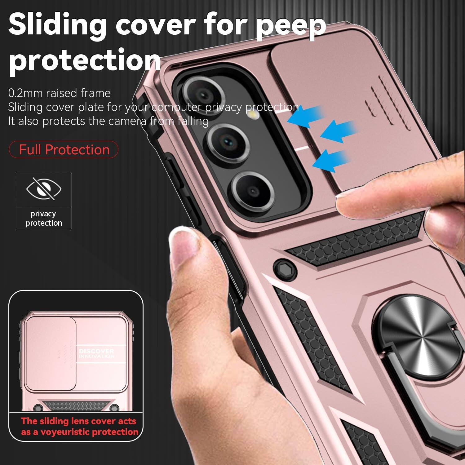 Sliding cover for peep protection  
0.2mm raised frame  
Sliding cover plate for your computer privacy protection  
It also protects the camera from falling  

Full Protection  
privacy protection  

DISCOVER INNOVATION  
The sliding lens cover acts as a voyeuristic protection
