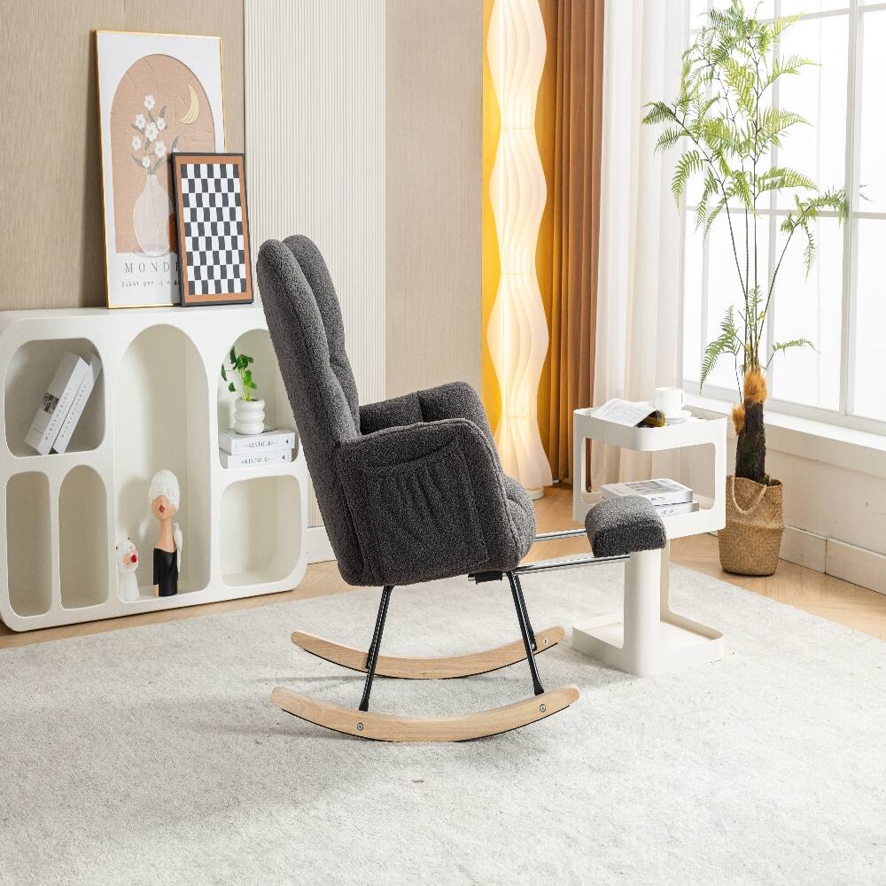 Alt View 8. Loheer - Loheer Teddy Fabric Nursery Rocking Chair with Adjustable Footstool Dark Gray - Dark Gray.