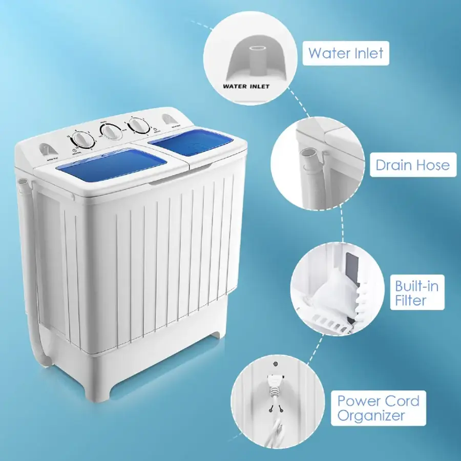 Water Inlet - Drain Hose - Built-in Filter - Power Cord Organizer