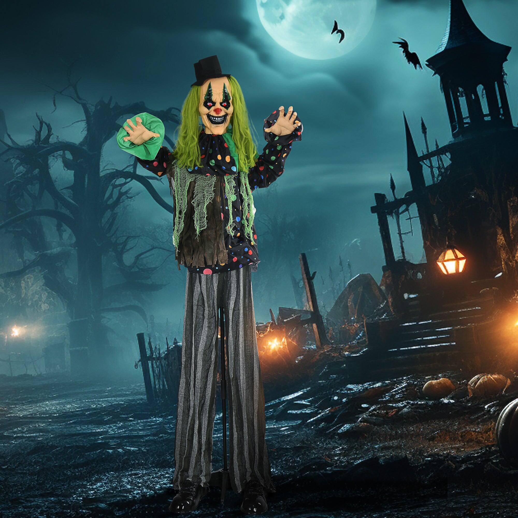 Alt View 1. Boyel Living - 6.1ft Life Size Halloween Animatronic Circus Clown with Motion Sound Activation Light Up Eyes and - Green.