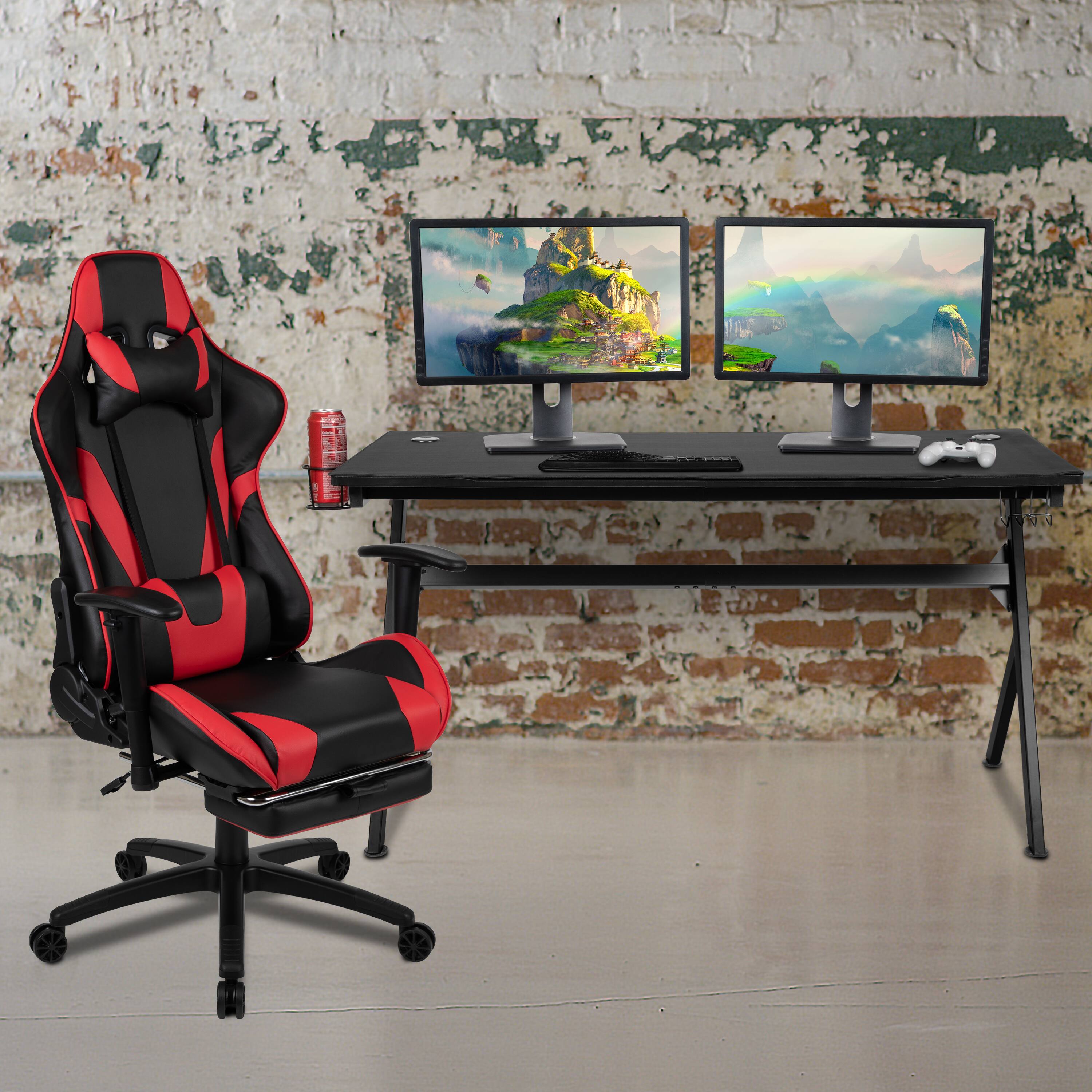 Alt View 1. Emma + Oliver - Gaming Desk Bundle - Cup/Headset Holder/Mouse Pad Top - Red.