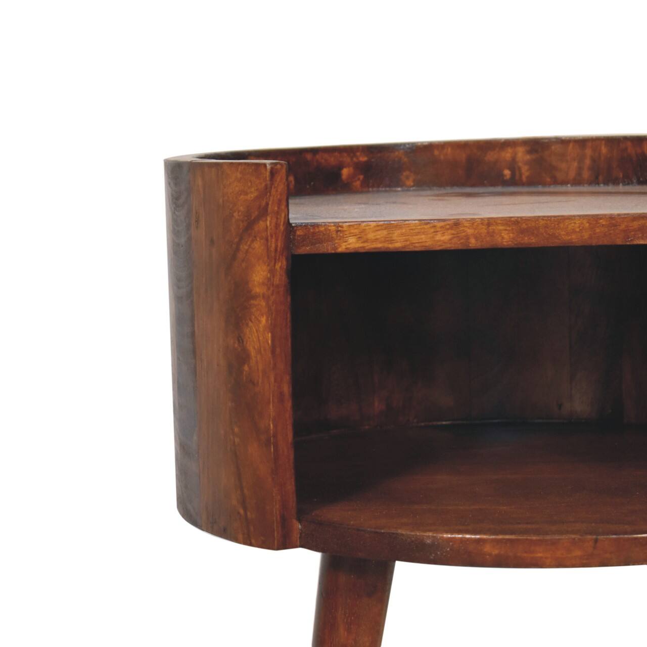 Alt View 2. Artisan Furniture - Artisan Furniture Solid Wood Chestnut Round Open Slot Bedside, Brown - Brown.