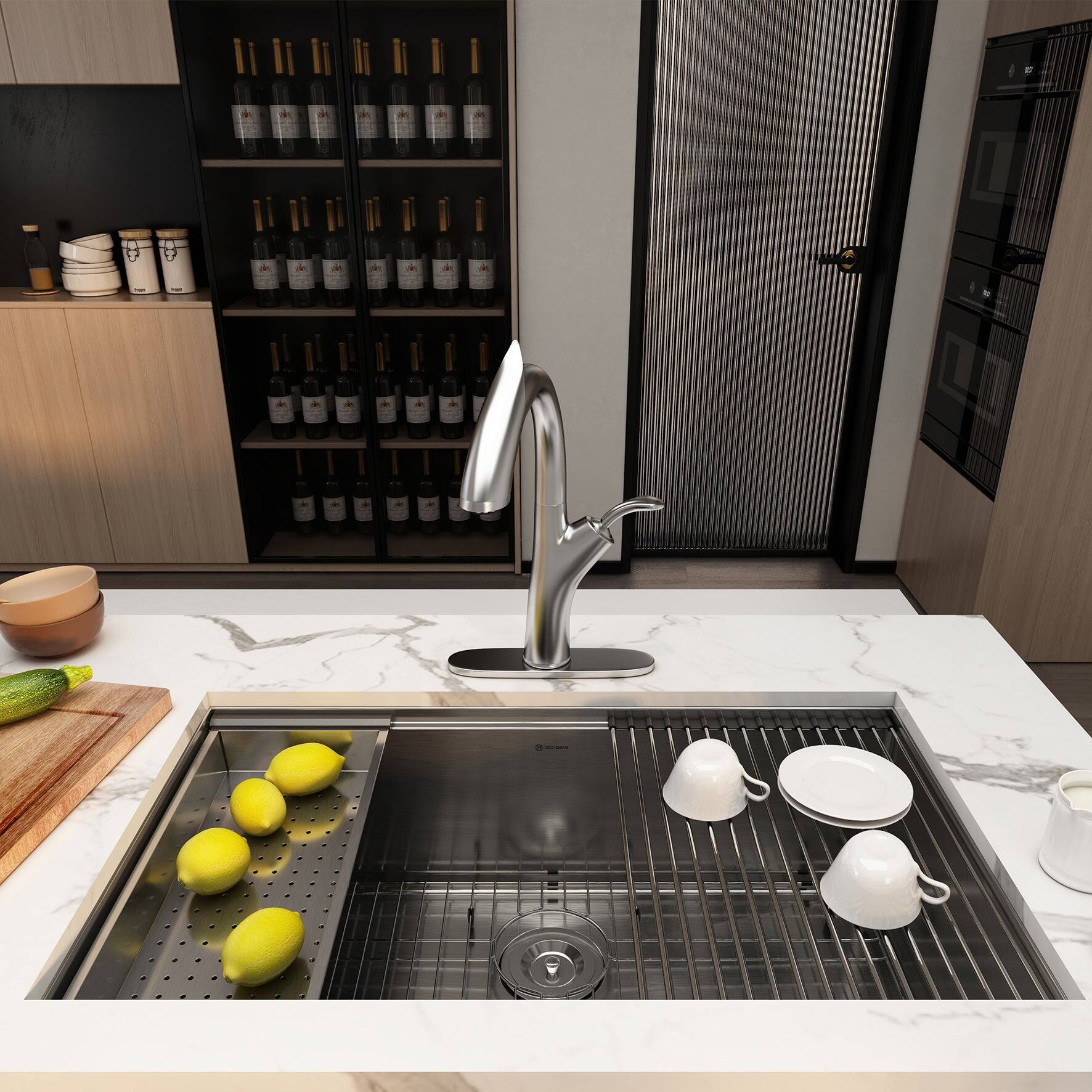 Alt View 2. Boyel Living - 32 in. Undermount Single Bowl 18-Gauge Stainless Steel Kitchen Sink with Cutting Board, Rolling Drying Rack, Colander - Silver.