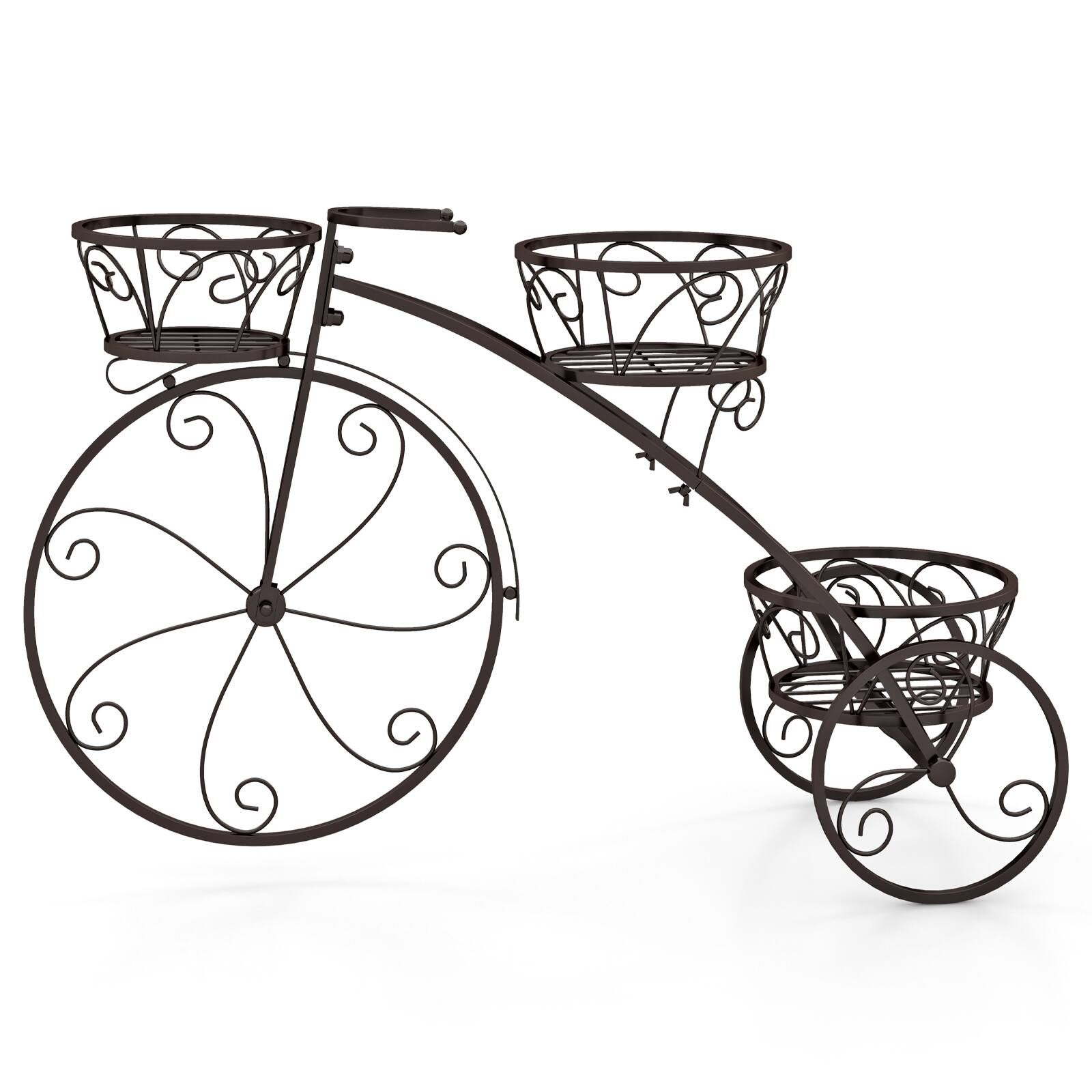 Alt View 9. Gymax - Gymax 3-Tier Bicycle Plant Stand w/ Hollowed Baskets Metal Flower Pot Cart Holder Bronze - Bronze.