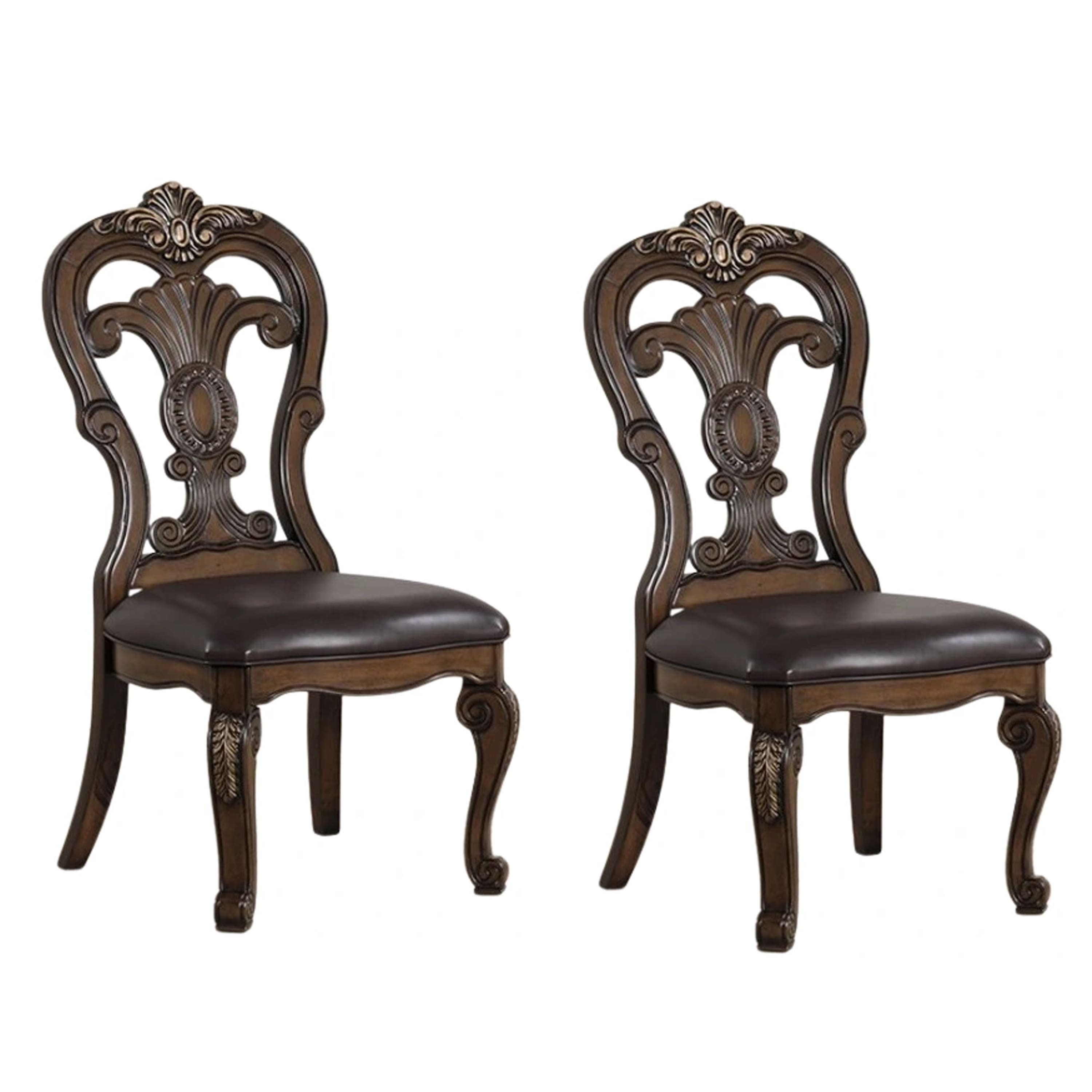 Manhattan Lane - Leova Side Dining Chair Set of 2, Carved Corbels, Gold Tip Crown - Dark Brown