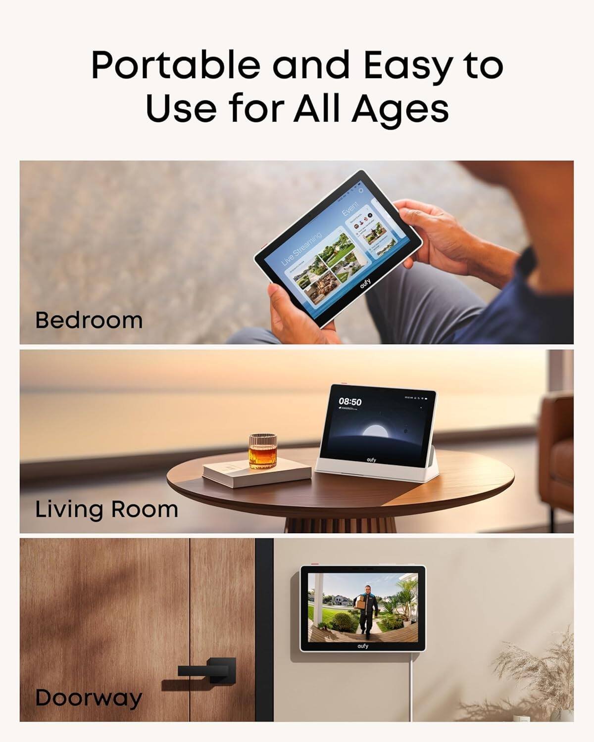 Portable and Easy to Use for All Ages

Streaming Live Event

Bedroom

08:50

Living Room

Doorway