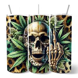 OrnamentallyYou - Leopard Skull Weed 20oz Tumbler With Lid and Stainless Steel Straw, Gothic Gift Cup - Multicolored