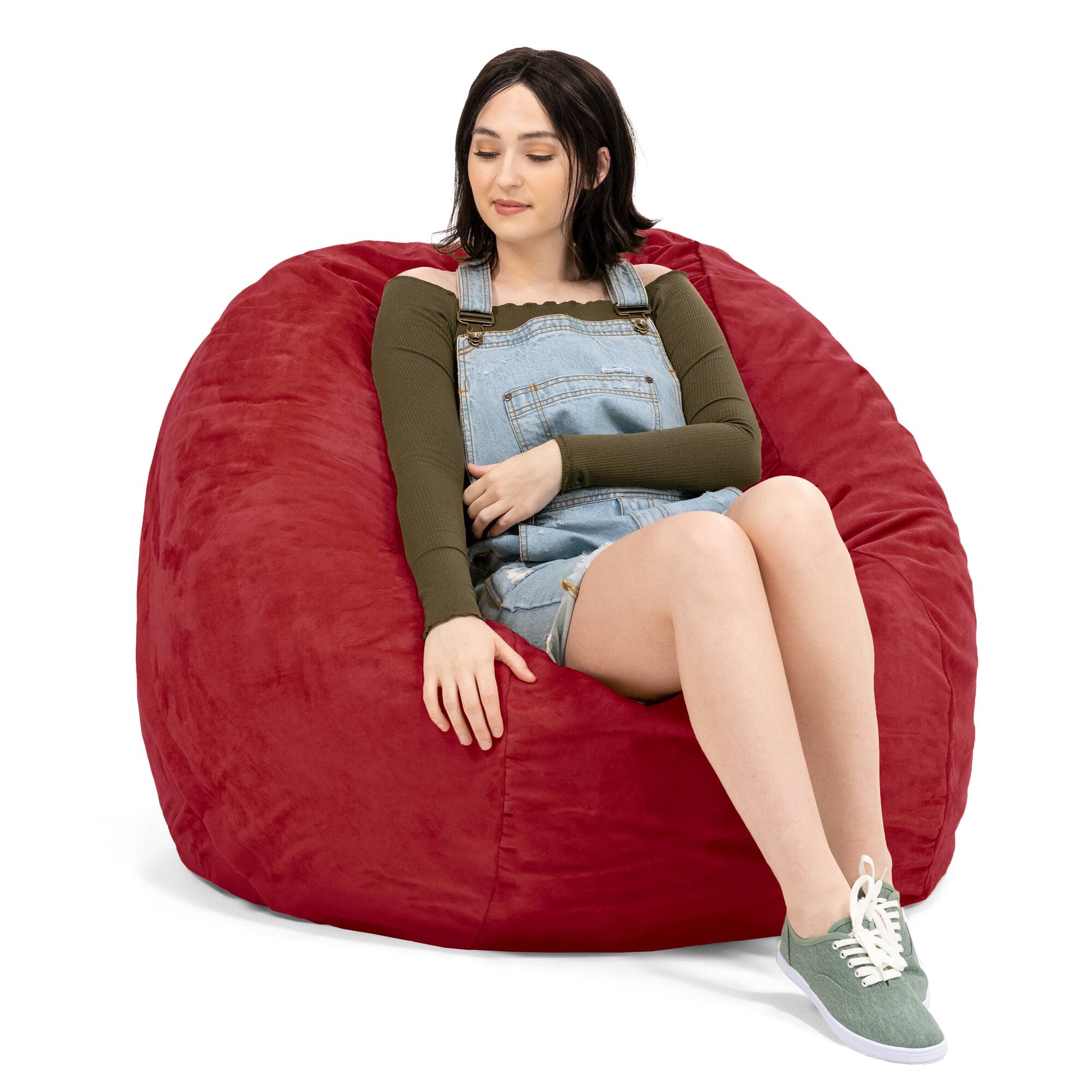 Left. Jaxx - Jaxx 4 ft Round Bean Bag Chair for Adults, Cinnabar - Cinnabar.