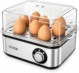 OSTBA - 8-Egg Electric Cooker, 500W with Auto Shut-Off & Buzzer, Includes Poaching Bowl, Stainless Steel Construction - Silver