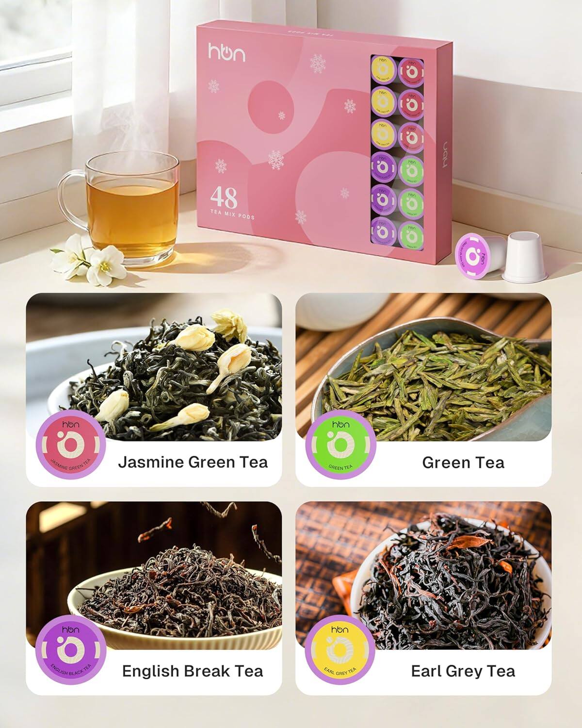 hn FOS P I O I YE I 48 TEA MIX PODS I I Ton I I I I O Fon nn P UQL O hbn  O JROMn TEA CAEEN Jasmine Green Tea hon GREEN ITA Green Tea hon I O ENOLIUP TEA - ACK English Break Tea hon O ZABL ONEY TEA Earl Grey Tea

Corrected:

hn FOS P I O I YE I 48 TEA MIX PODS I I Ton I I I I O Fon nn P UQL O hbn  O JROMn TEA CAEEN Jasmine Green Tea hon GREEN ITA Green Tea hon I O ENOLIUP TEA - ACK English Break Tea hon O ZABL ONEY TEA Earl Grey Tea