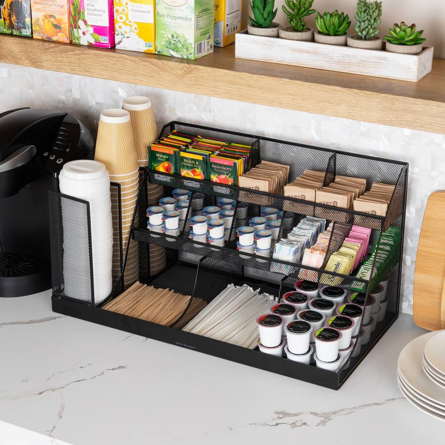 Mind Reader CMG2MESH-BLK Set Di 2 Organizer A 3 Livelli E 14 Scomparti Per Tazze, Cialde E Snack, In Rete Metallica, Dimensioni 60,3x29,2x31,8 Cm, Per Ufficio, Sala Pausa E Casa