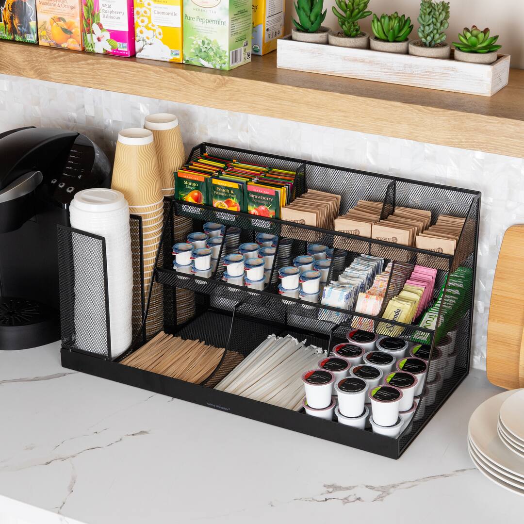 Mind Reader CMG2MESH-BLK Set Di 2 Organizer A 3 Livelli E 14 Scomparti Per Tazze, Cialde E Snack, In Rete Metallica, Dimensioni 60,3x29,2x31,8 Cm, Per Ufficio, Sala Pausa E Casa