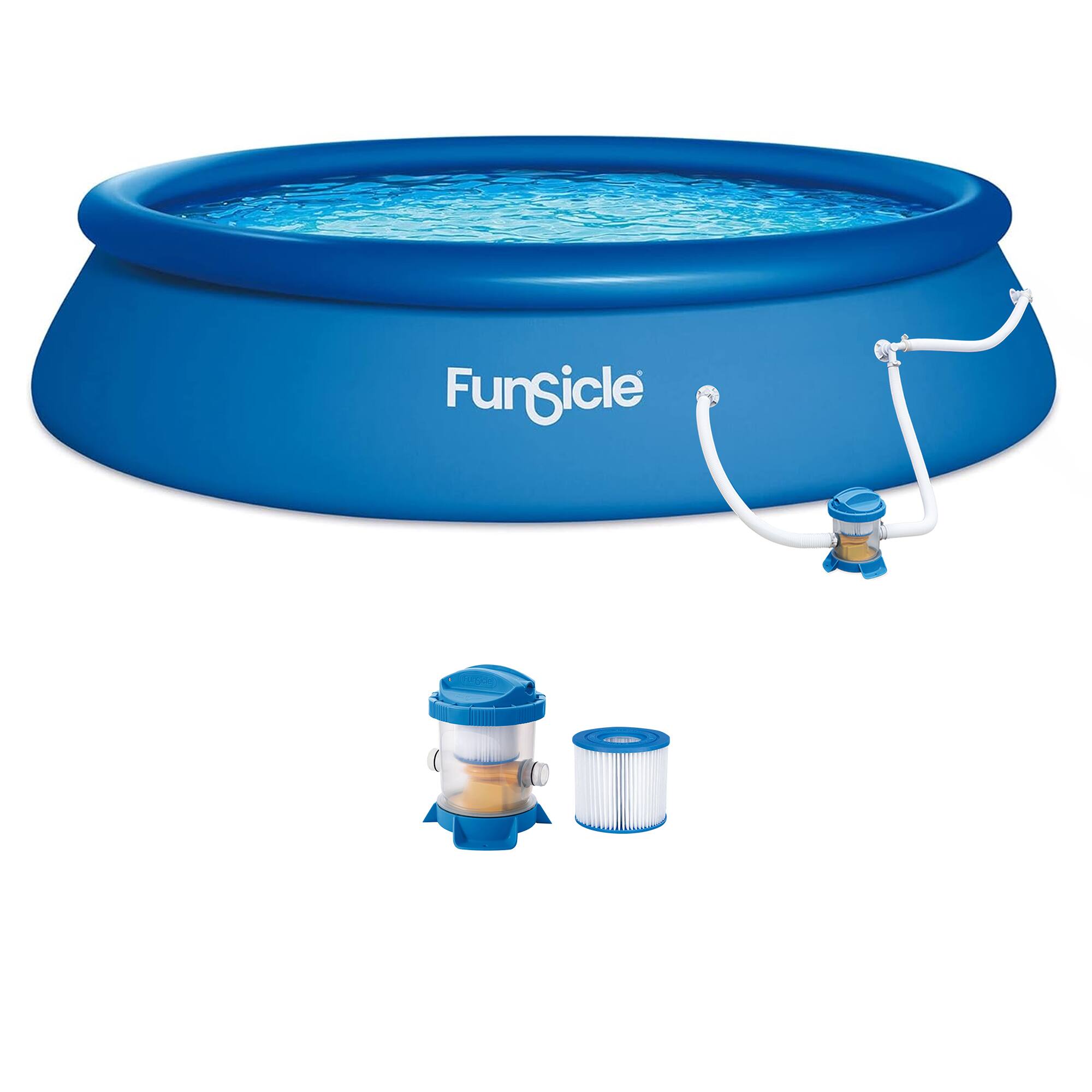 Funsicle - 15' x 36" QuickSet Inflatable Ring Top Outdoor Above Ground Pool w/Pump - Blue