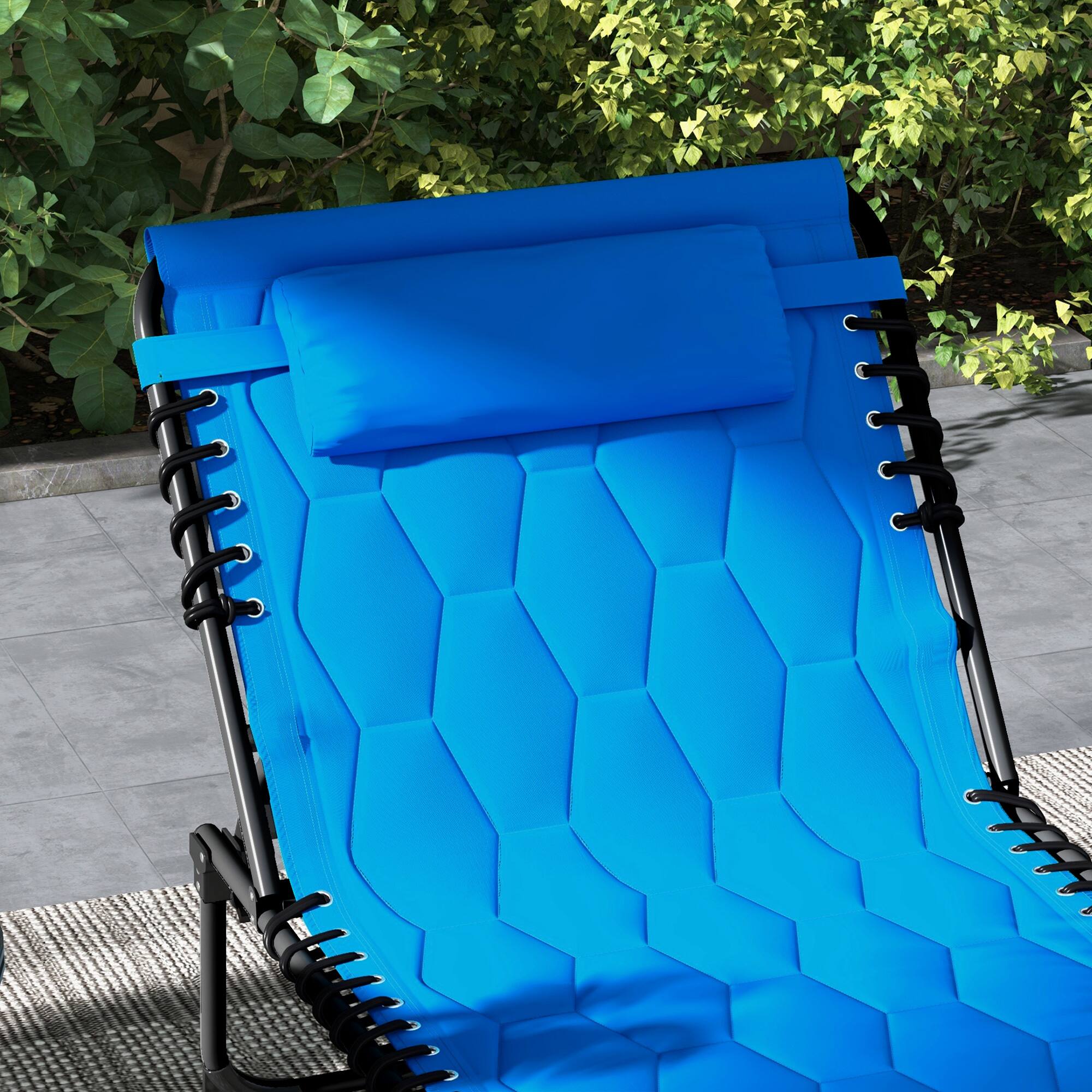 Alt View 7. Outsunny - Folding Chaise Lounge Set of 2 with 5-level Reclining Back, Outdoor Lounge Tanning Chair with Padded Seat - Blue.