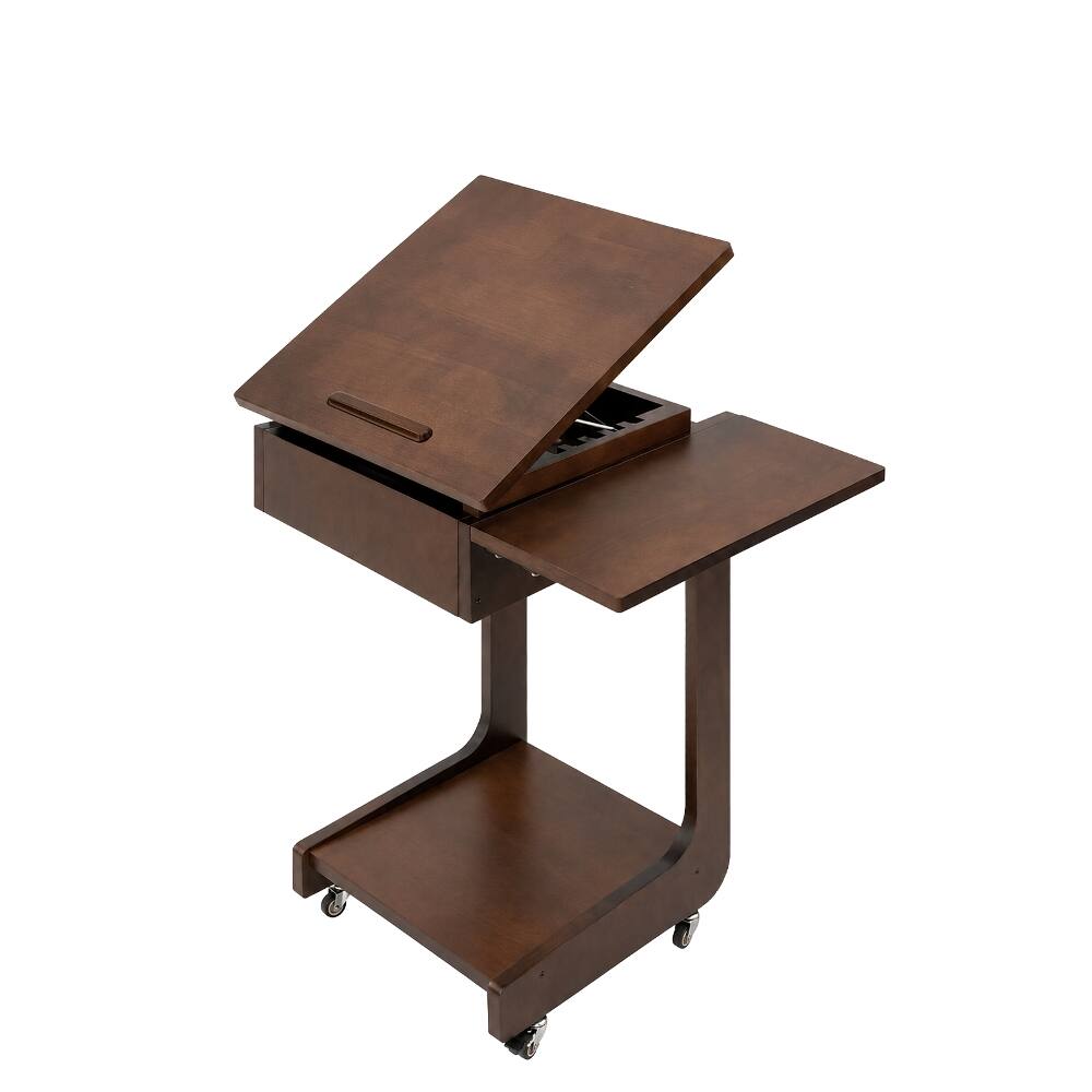 Alt View 7. Loheer - Loheer Solid Wood C Shaped End Table Rolling Side Table Walnut - Walnut.