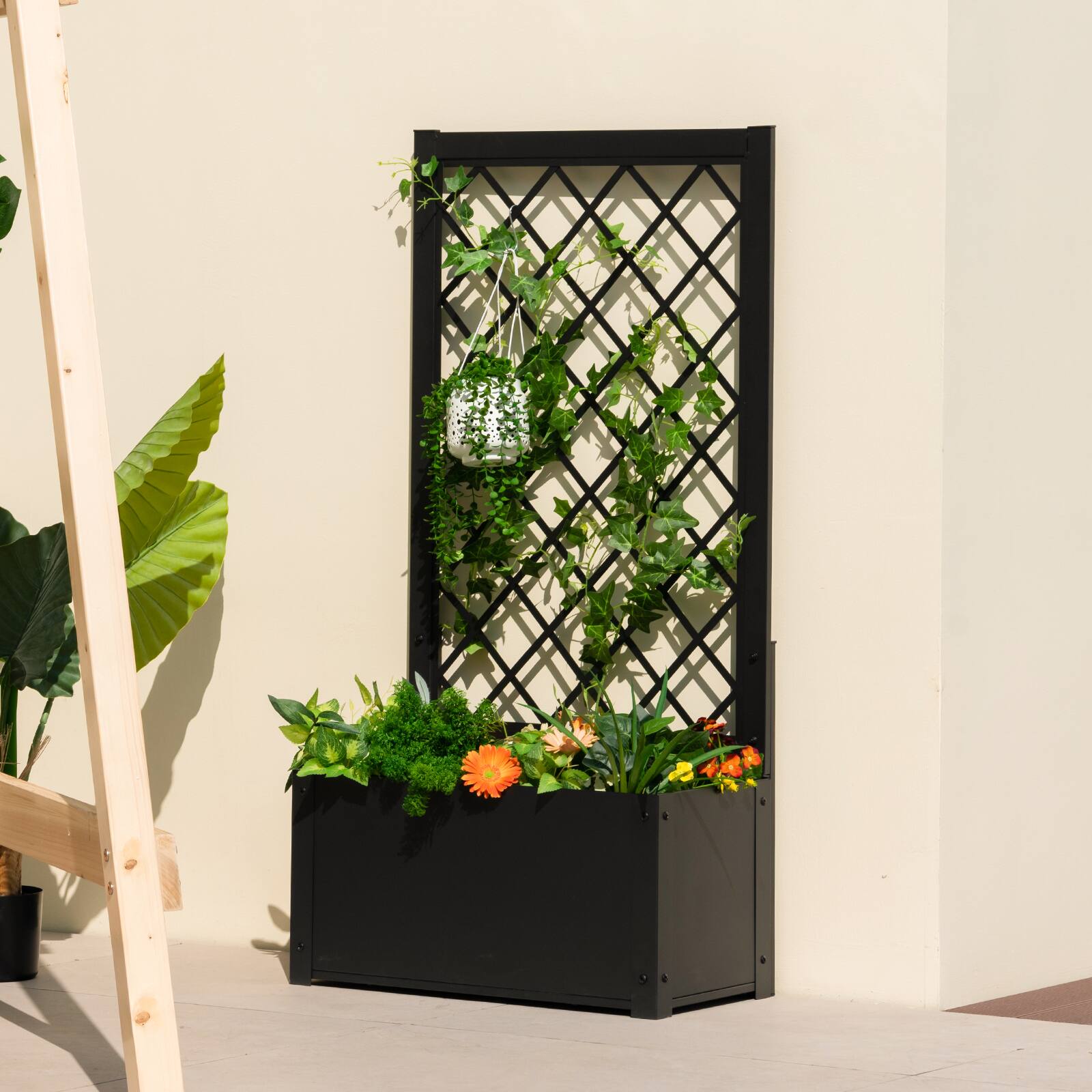 Alt View 1. Costway - Costway 2PCS 44" Metal Planter Box with Trellis Raised Garden Bed with Trellis, Elevated Lattice Planter - Black.