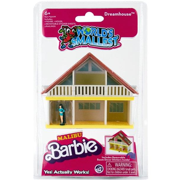 6+ Dreamhouse Hem PSOTIM Includes: - FIGURE I HOUSE. 3 REMOVABLE STICKER SHEETS 3 RAILINGS WORLD'S SMALLEST MALIBU Barbie Room Includes Decor Stickers Removable Inside! WARNING: CHOKING HAZARD-Small parts. Yes! Actually Works! Not for children under 3 years