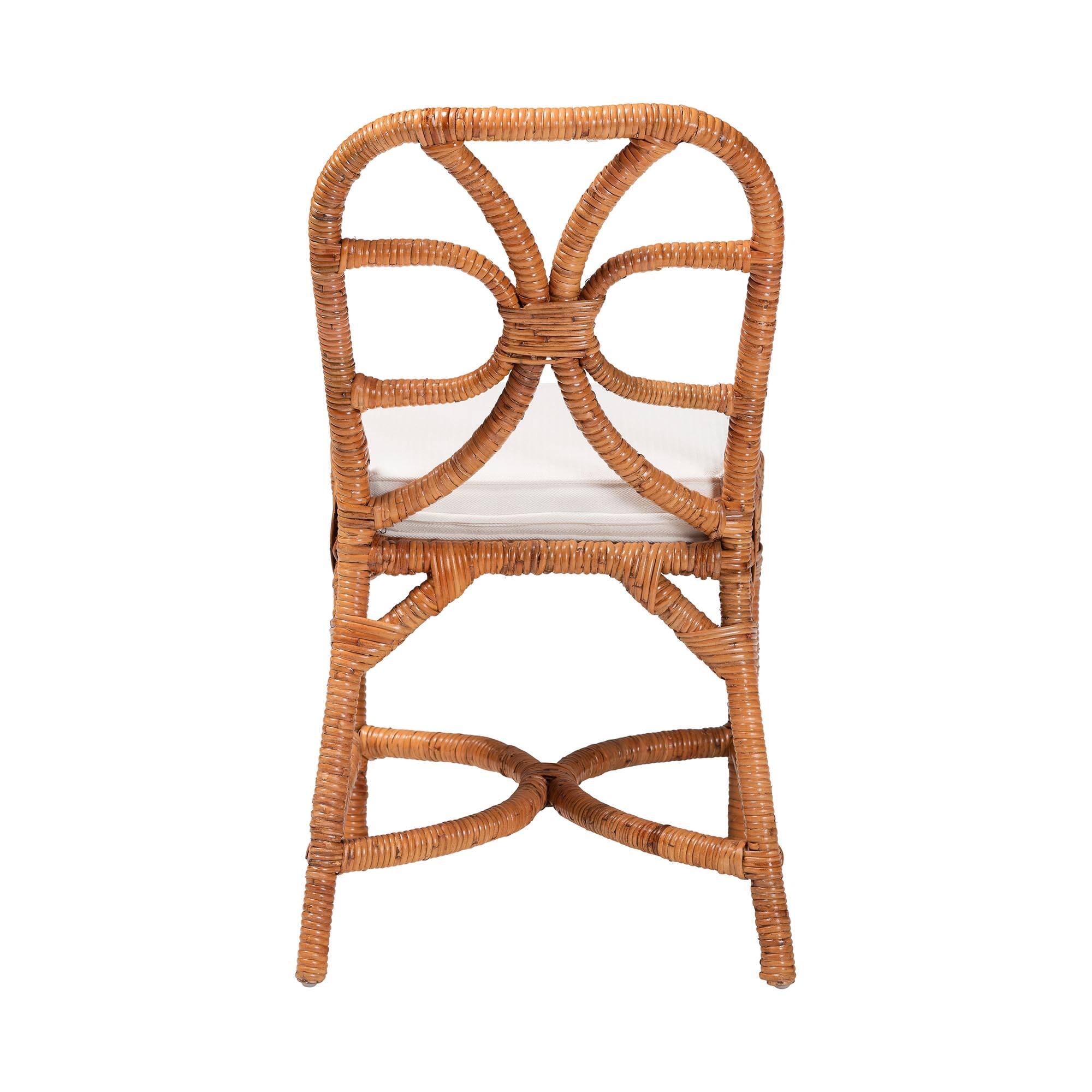 Back. bali & pari - Alondra Natural Rattan Dining Chair - Handwoven Wicker Side Chair with Removable Cushion, Coastal Boho - Light Honey.
