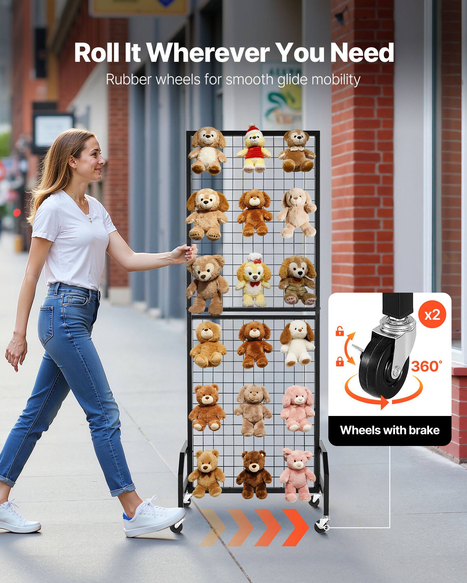 Roll It Wherever You Need  
Rubber wheels for smooth glide mobility  

x2  
360° Wheels with brake