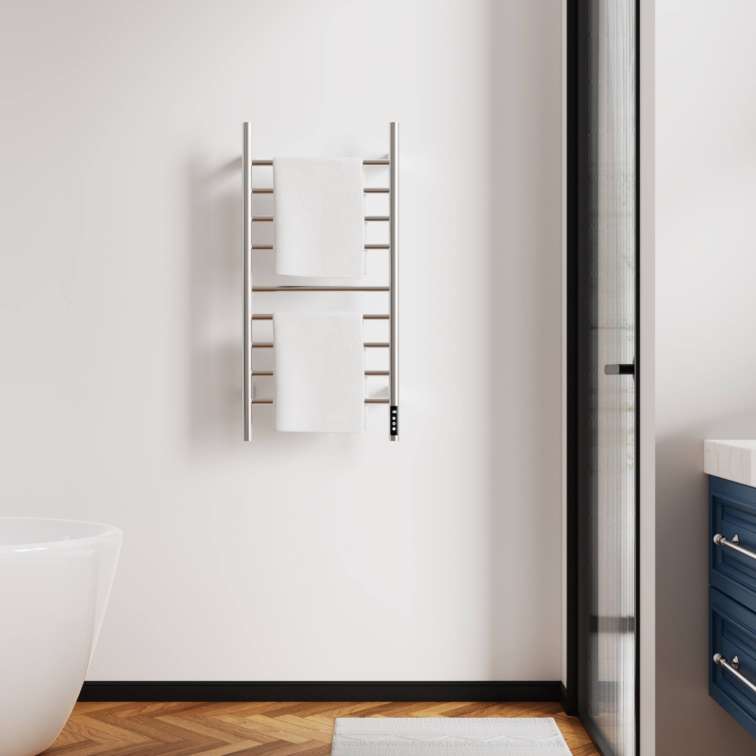 Alt View 1. COWLOWN - Brushed Nickel Heated Towel Rack Wall Mounted 9-Bar Warmer w Touch Timer 304 Stainless Steel Plug-in Hard-Wired - Brushed Nickel.