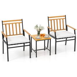 Boyel Living - 3 Pieces Outdoor Furniture Set Acacia Wood Patio Conversation Set with Cushions - White