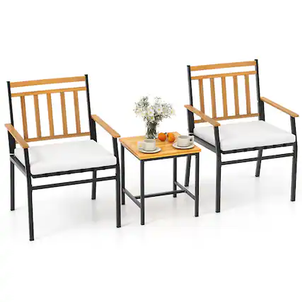 Front. Boyel Living - 3 Pieces Outdoor Furniture Set Acacia Wood Patio Conversation Set with Cushions - White.