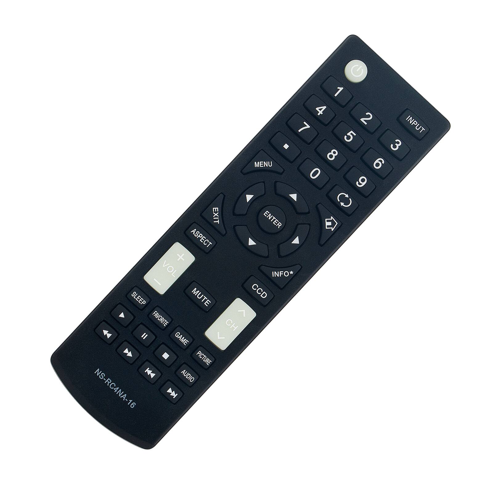 MENU 1 4 2 INPUT 7 5 3 8 6 0 9 EXIT ENTER ASPECT + VOL INFO* SLEEP MUTE CCD FAVORITE CH GAME PICTURE AUDIO NS-RC4NA-16