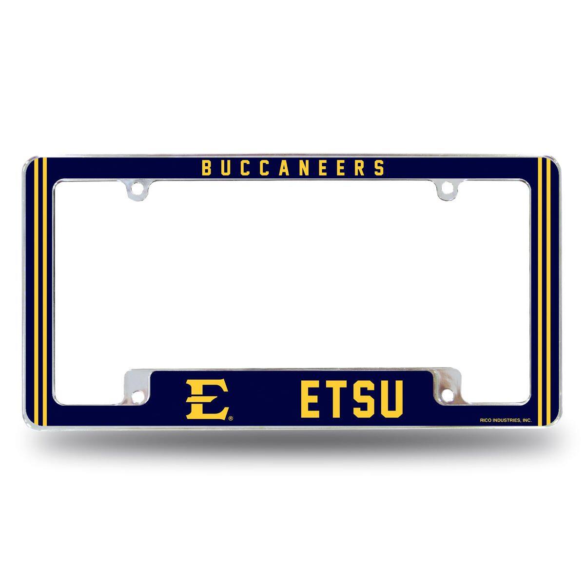 Rico Industries - East Tennessee State Buccaneers Chrome Metal License Plate Frame with Full Frame Team Color Graphics - Multi