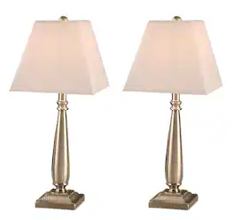 Kings Brand Furniture - Contemporary Brushed Nickel Table Lamp Set of 2 with Shades - White