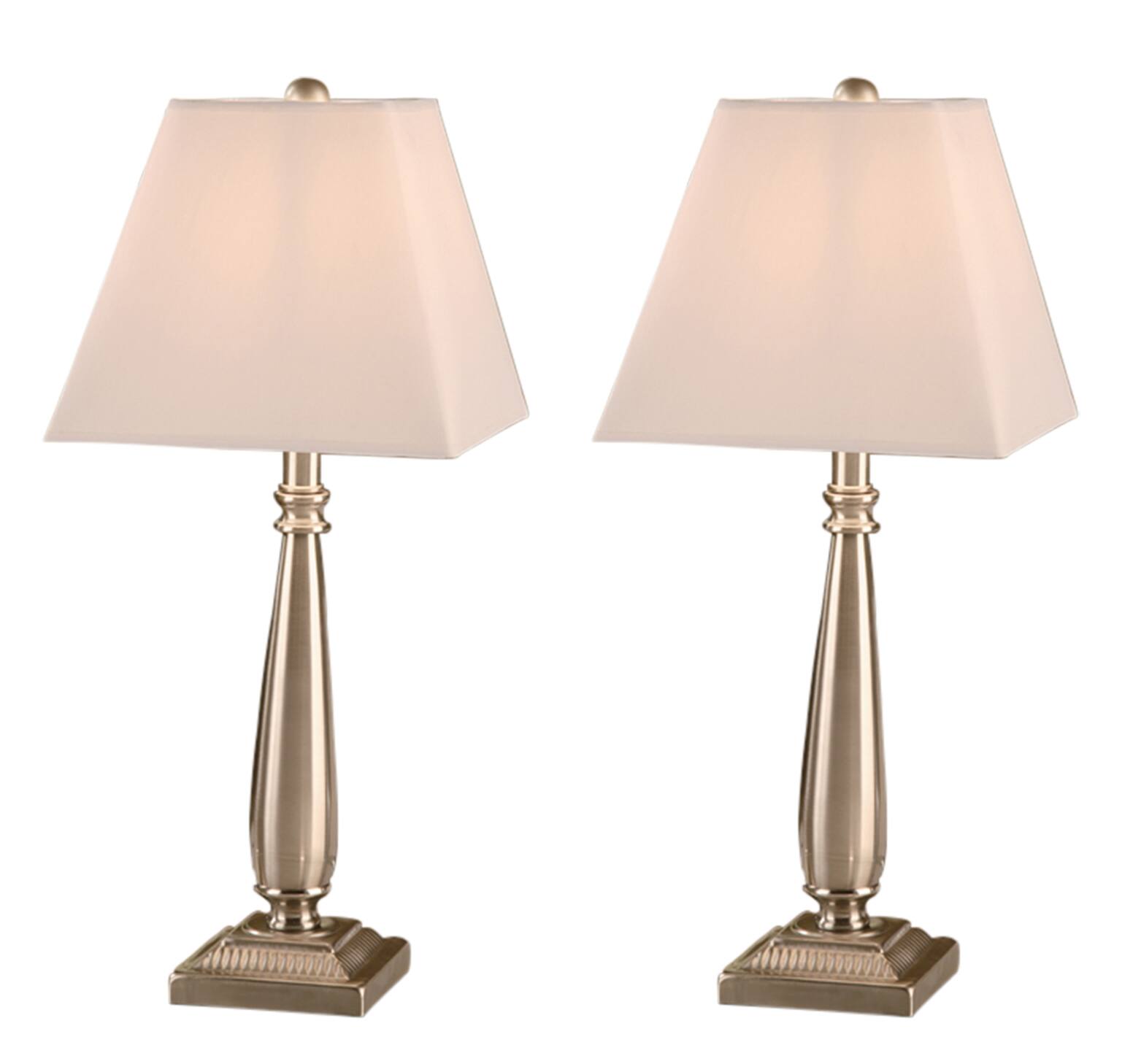 Front. Kings Brand Furniture - Kings Brand Furniture Contemporary Brushed Nickel Table Lamp Set of 2 with White Shades - White.