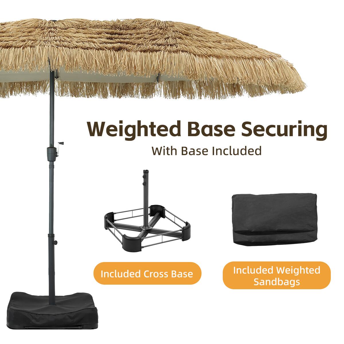 Weighted Base Securing  
With Base Included  

Included Cross Base  

Included Weighted Sandbags
