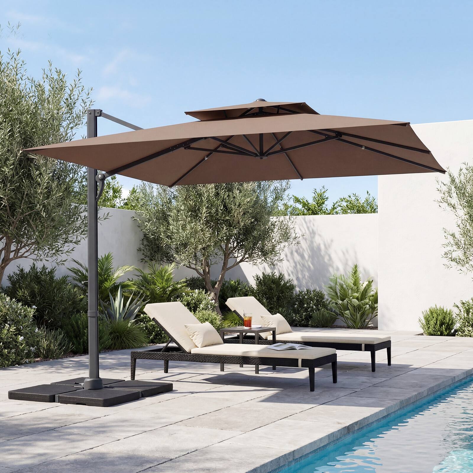 Alt View 3. Gymax - Gymax 10FT Patio Cantilever Umbrella w/360-Degree Rotation 8 Sturdy Ribs Air Vent for Pool Tan - Brown.