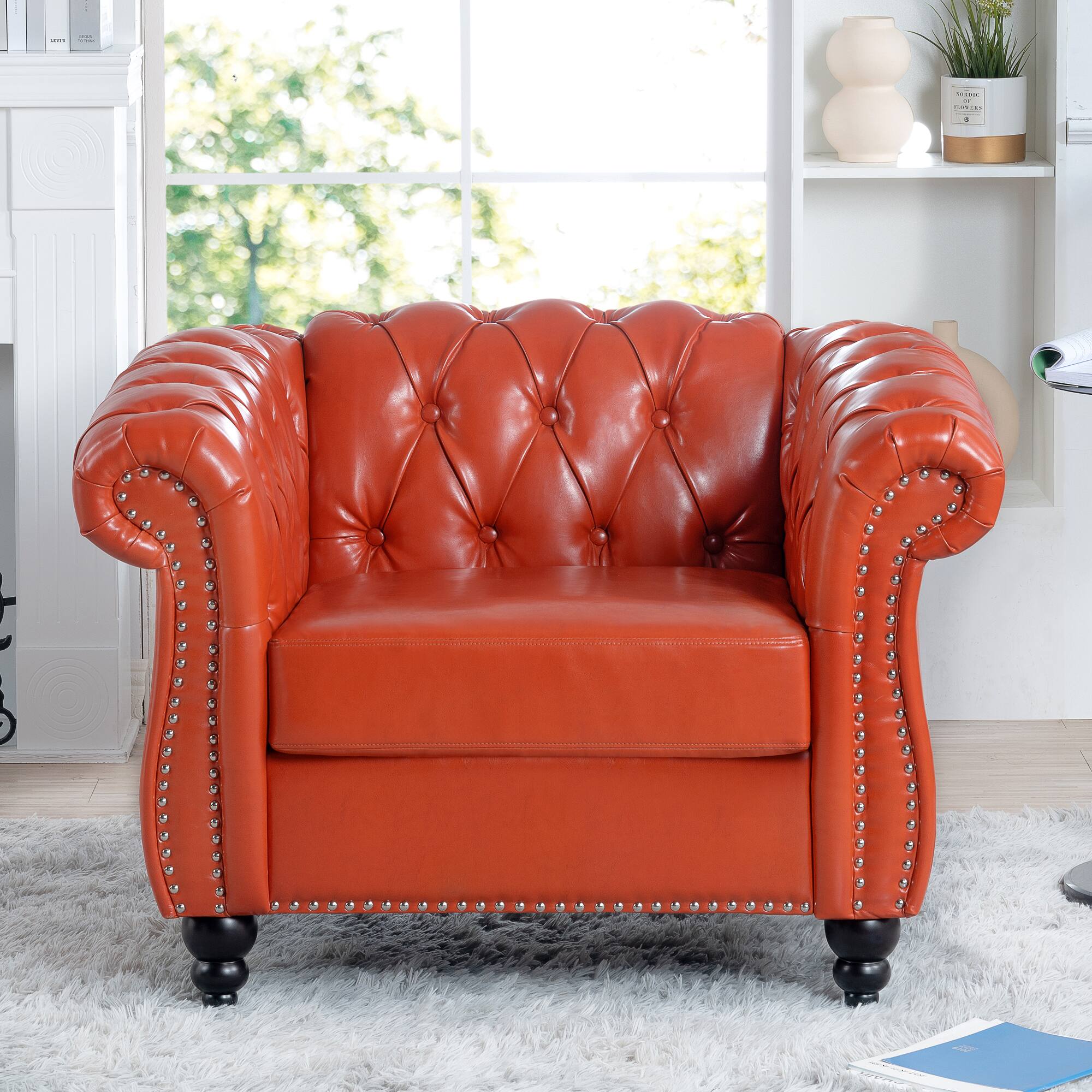 Angle. Anysun - Modern Classic PU Leather Sofa Set - Luxurious Comfort & Stylish Durable Design - Orange.