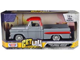 Motormax - 1958 Chevrolet Apache Fleetside Pickup Truck Lowrider Top "Get Low" Series 1/24 - Gray With Red