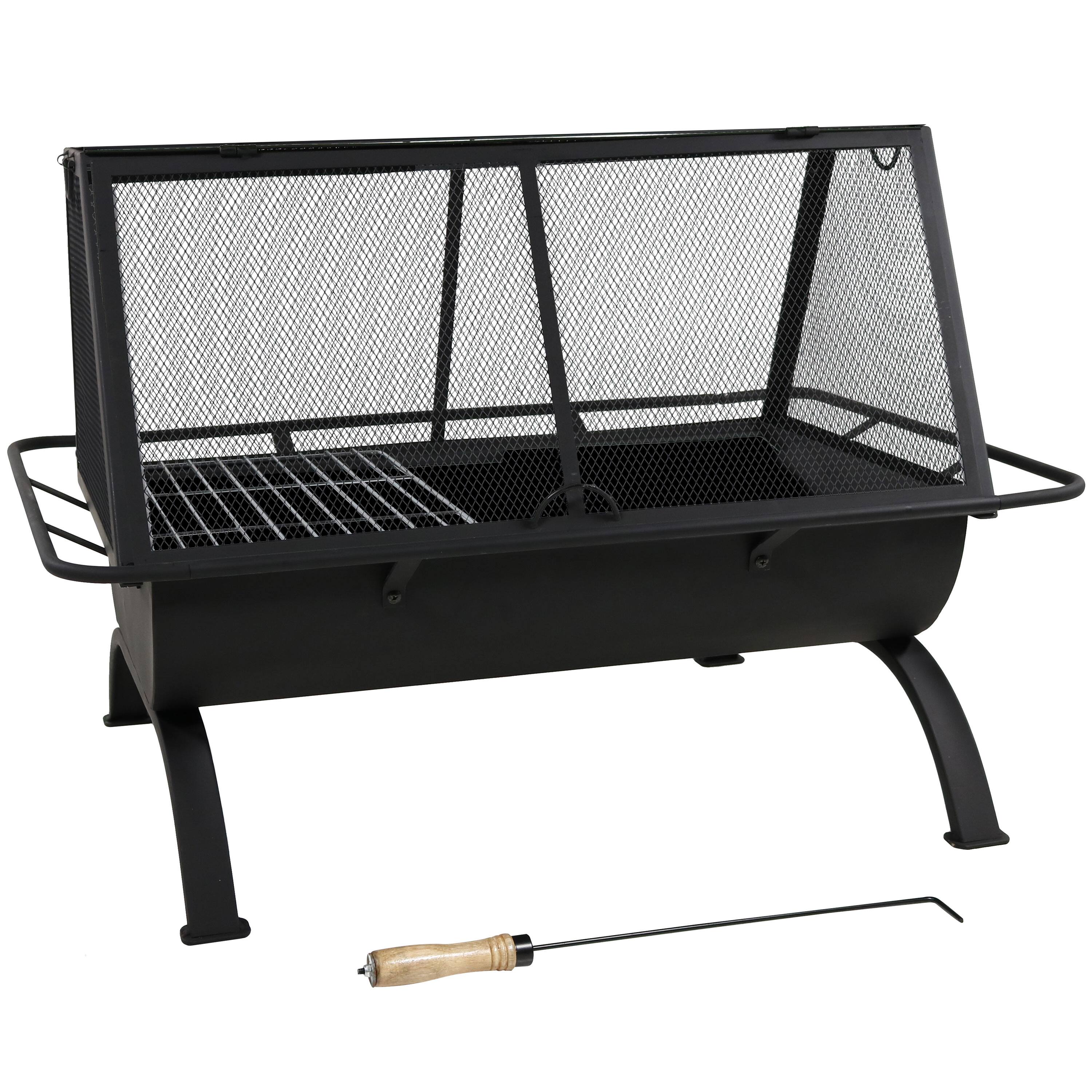 Front. Sunnydaze - 36 in Northland Grill Outdoor Fire Pit with Spark Screen - Black.